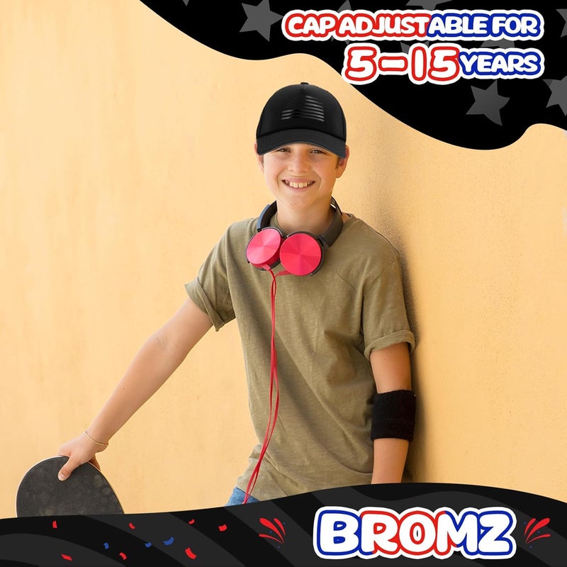 BROMZ Kids Youth American Flag Trucker Hat, Waterproof Quick Dry Snapback Hats, USA Baseball Cap for Boys Girls 5-15 Years - Image 2